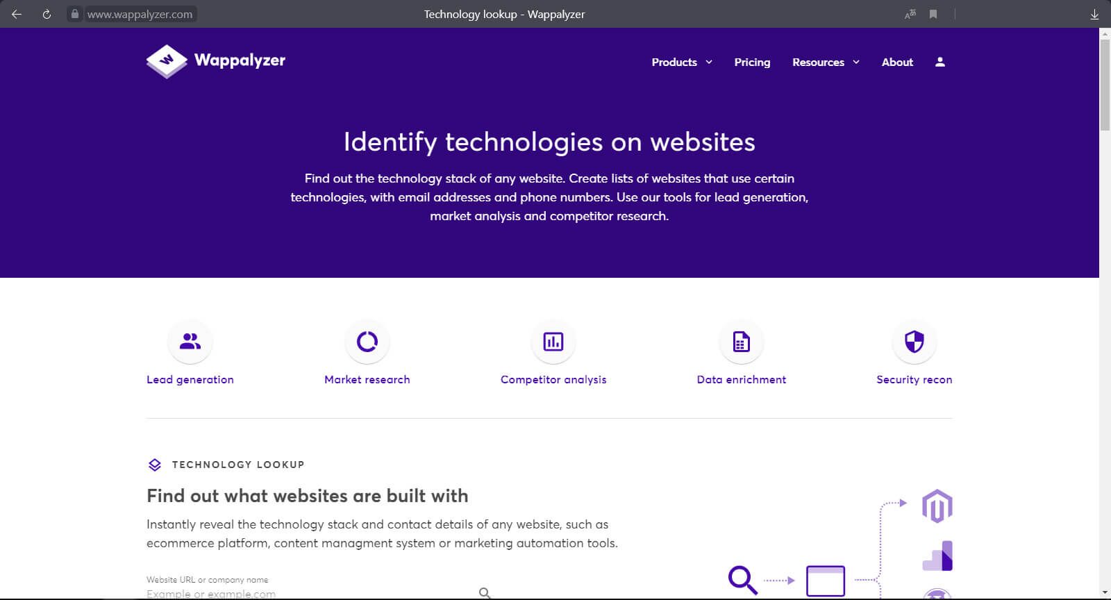 Сервис определения движка wappalyzer